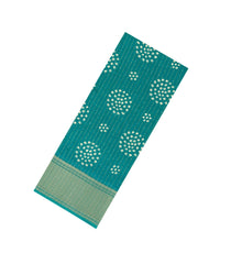 Cyan Printed Synthetic Dola Silk Saree With Motifs & Zari Stripes-SY0450