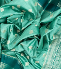 Aquamarine Woven Dupion Silk Saree With Floral Motifs & Contrast Border-DS0538