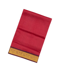 Red Handloom 9 Yards Silk Cotton Saree With Contrast Border-SC3768