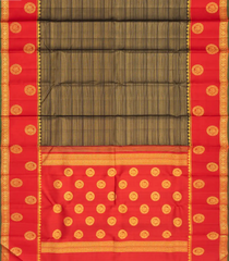 Black Handloom Korvai Kanchipuram Silk Saree With Zari Stripes-KA13172