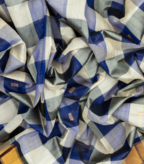 Blue & White Handloom Silk Cotton Saree With Checks-SC3460