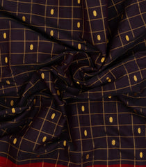 Black Handloom Gadwal Silk Cotton Saree With Checks & Buttas-GA0362