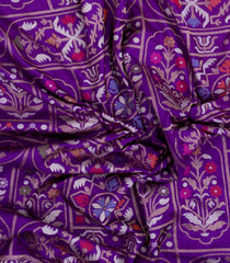 Purple Handloom Banarasi Jamdhani Cotton Saree With Meena Floral Motifs-BE1830