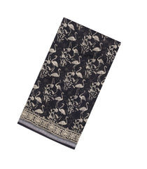 Black Printed Chanderi Cotton Saree With Bird Motifs & Sequin Work-CC1429