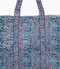 Light Blue Bagru Printed Handmade Cotton Quilted Tote Bag-ACS1037