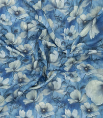 Sky Blue Printed Synthetic Linen Saree With Floral Motifs-SY0201