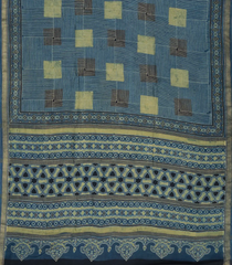 Blue Handloom Chanderi Cotton Saree With Printed Geometric Motifs-CC1216