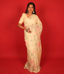 Cream Woven Art Chanderi Silk Saree With Floral Motifs-BL3928