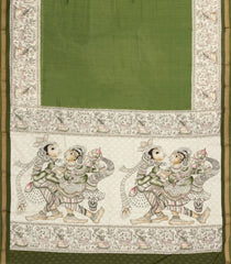 Leafy Green Printed Chanderi Cotton Saree With Zari Border-BL5475