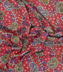 Peach Printed Kalamkari Cotton Saree With Zari Border-KAL1222