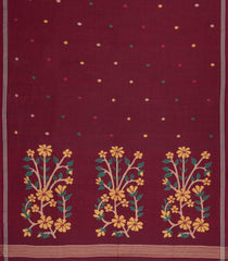 Maroon Handloom Bengal Cotton Saree With Meena Buttas-BG1960