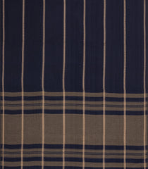 Midnight Blue Woven Bengal Cotton Saree With Stripes & Contrast Pallu-BG1895