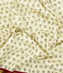 Off White Handloom Silk Cotton Saree With Printed Floral Motifs-SC3932