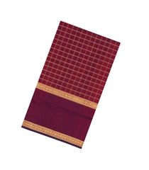 Maroon Handloom Silk Cotton Saree With Checks-SC4223