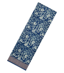 Steel Blue Printed Chanderi Cotton Saree With Zari Border-CC1455