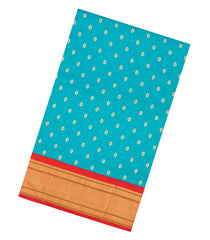 Turquoise Paithani Silk Saree With Meena Butta & Contrast Pallu-PA1138
