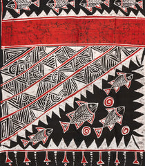 Black Woven Silk Saree With Printed Fish Motifs-PS0568