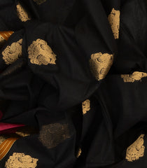 Black Handloom Kanchi Cotton Saree With Gandaberunda Buttas