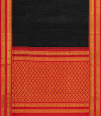 Black Handloom Silk Cotton Saree With Contrast Red Border-SC3939