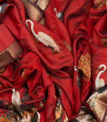 Red Woven Synthetic Viscose Saree With Printed Bird Motifs-BL4641