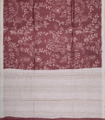 Brown Printed Tussar Silk Saree With Floral Motifs-TU3655