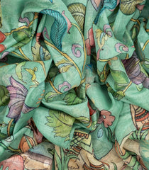 Aquamarine Woven Art Chanderi Saree With Printed Pichwai Motifs-BL4527