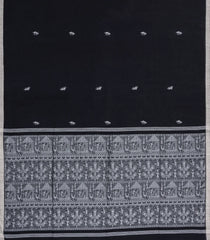 Black Handloom Bengal Cotton Saree With Tribal Buttas-BG1981