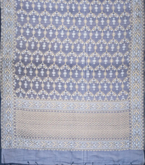 Navy Blue Handloom Organza Soft Silk Saree With Floral Motifs-SO4105