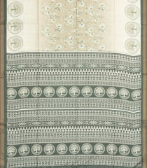 Cream Printed Synthetic Tussar Silk Saree With Green Border-SY0038