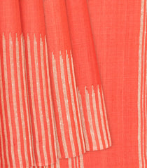 Peach Handloom Tussar Silk Saree With Pin Stripes-Peach