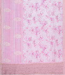Pink Handloom Linen Saree With Printed & Embroidered Floral Motifs-LI0776