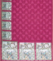 Turquoise Printed Synthetic Linen Saree With Floral Motifs-SY0331