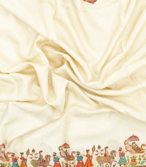 White Printed Blended Viscose Saree With Position Printed Wedding Motifs-BL5992
