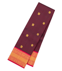Maroon Handloom Korvai Kanchipuram Silk Saree With Zari Buttas-KA16714
