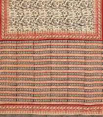 Cream Printed Jaipur Cotton Saree With Tribal Motifs-JC1746