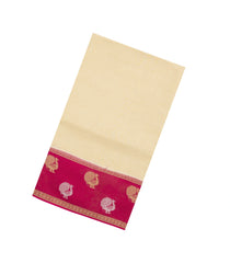 Cream Woven Blended Viscose Saree With Contrast Border-BL5546