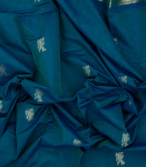 Cyan Handloom Kanchi Cotton Saree With Peacock Buttas-KC1724