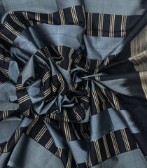 Black & Grey Handloom Soft Silk Saree With Stripes-SO4160
