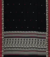 Black Handloom Bengal Cotton Saree With Dia Motifs-BG1546