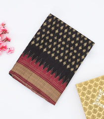 Black Tussar Silk Saree Is Printed With Floral Motifs