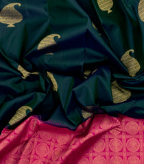 Teal Green Handloom Korvai Kanchipuram Silk Saree With Mango Buttas-KA14708
