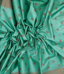 Aquamarine Woven Tussar Silk Saree With Floral Motifs-TU2968
