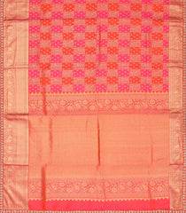 Pink & Peach Handloom Silk Saree With Bird Motifs & Hand Embroidered Selvage-EN1697