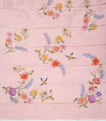 Baby Pink Woven Satin Silk Saree With Printed Bird Motifs-PS0536