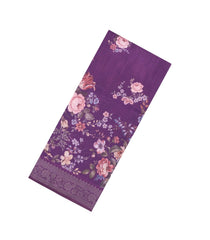 Dark Purple Printed Synthetic Tussar With Contrast Zari Border-SY0293