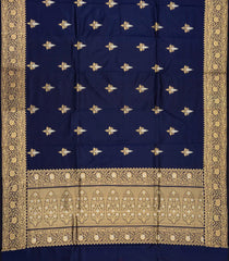 Navy Blue Handloom Banarasi Silk Saree With Floral Buttas