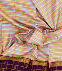 Multi Colour Handloom Korvai Kanchipuram Silk Saree With Stripes-KA15305