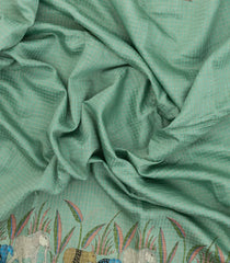 Aquamarine Pritned Dupion Saree With Zari Checks & Border -BL4999