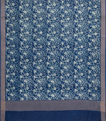 Steel Blue Printed Chanderi Cotton Saree With Zari Border-CC1455