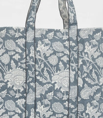 Grey Bagru Printed Handmade Cotton Quilted Tote Bag-ACS1032